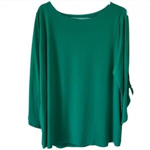 Susan Graver Green Boat Neck 3/4 Tie Sleeve Tunic Top NWOT